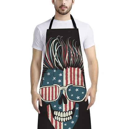 American Flag Skull Print Bib Apron With Pocket