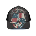 American Flag Skull Print Black Mesh Trucker Cap