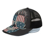 American Flag Skull Print Black Mesh Trucker Cap