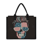 American Flag Skull Print Canvas Tote Bag