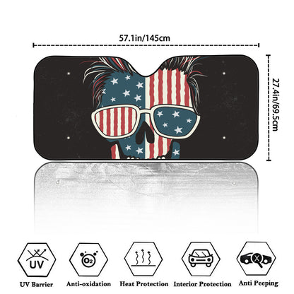 American Flag Skull Print Car Windshield Sun Shade