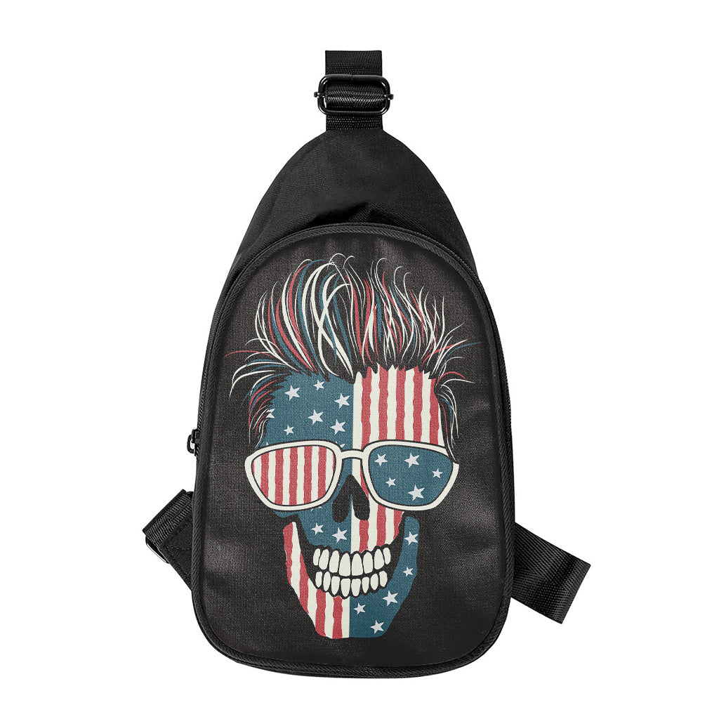 American Flag Skull Print Chest Bag