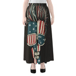 American Flag Skull Print Chiffon Maxi Skirt