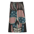 American Flag Skull Print Cotton Front Slit Maxi Skirt