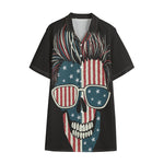 American Flag Skull Print Cotton Hawaiian Shirt