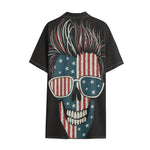 American Flag Skull Print Cotton Hawaiian Shirt