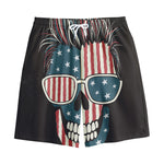 American Flag Skull Print Cotton Shorts