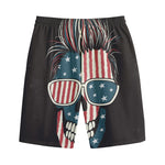 American Flag Skull Print Cotton Shorts