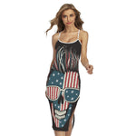 American Flag Skull Print Cross Back Cami Dress