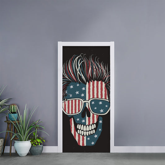 American Flag Skull Print Door Sticker