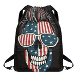 American Flag Skull Print Drawstring Backpack