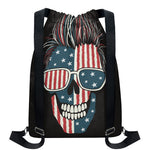 American Flag Skull Print Drawstring Backpack
