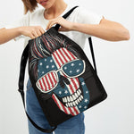 American Flag Skull Print Drawstring Backpack