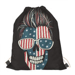 American Flag Skull Print Drawstring Bag