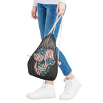 American Flag Skull Print Drawstring Bag