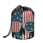 American Flag Skull Print Drawstring Makeup Bag
