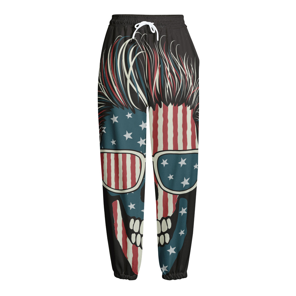 American Flag Skull Print Fleece Lined Knit Pants