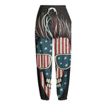 American Flag Skull Print Fleece Lined Knit Pants
