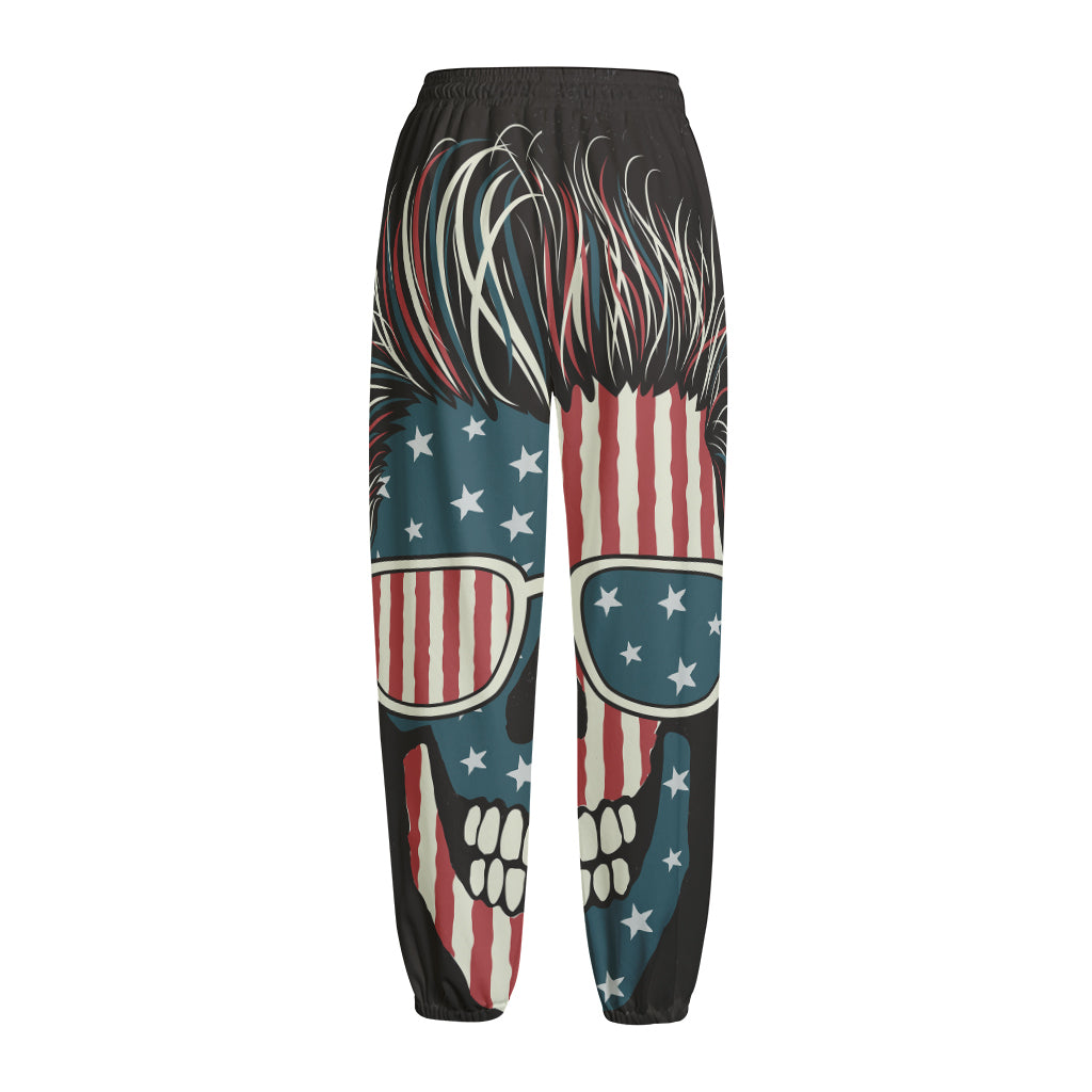 American Flag Skull Print Fleece Lined Knit Pants