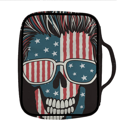 American Flag Skull Print Front Pocket Bible Bag