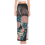 American Flag Skull Print High Slit Maxi Skirt