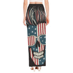 American Flag Skull Print High Slit Maxi Skirt