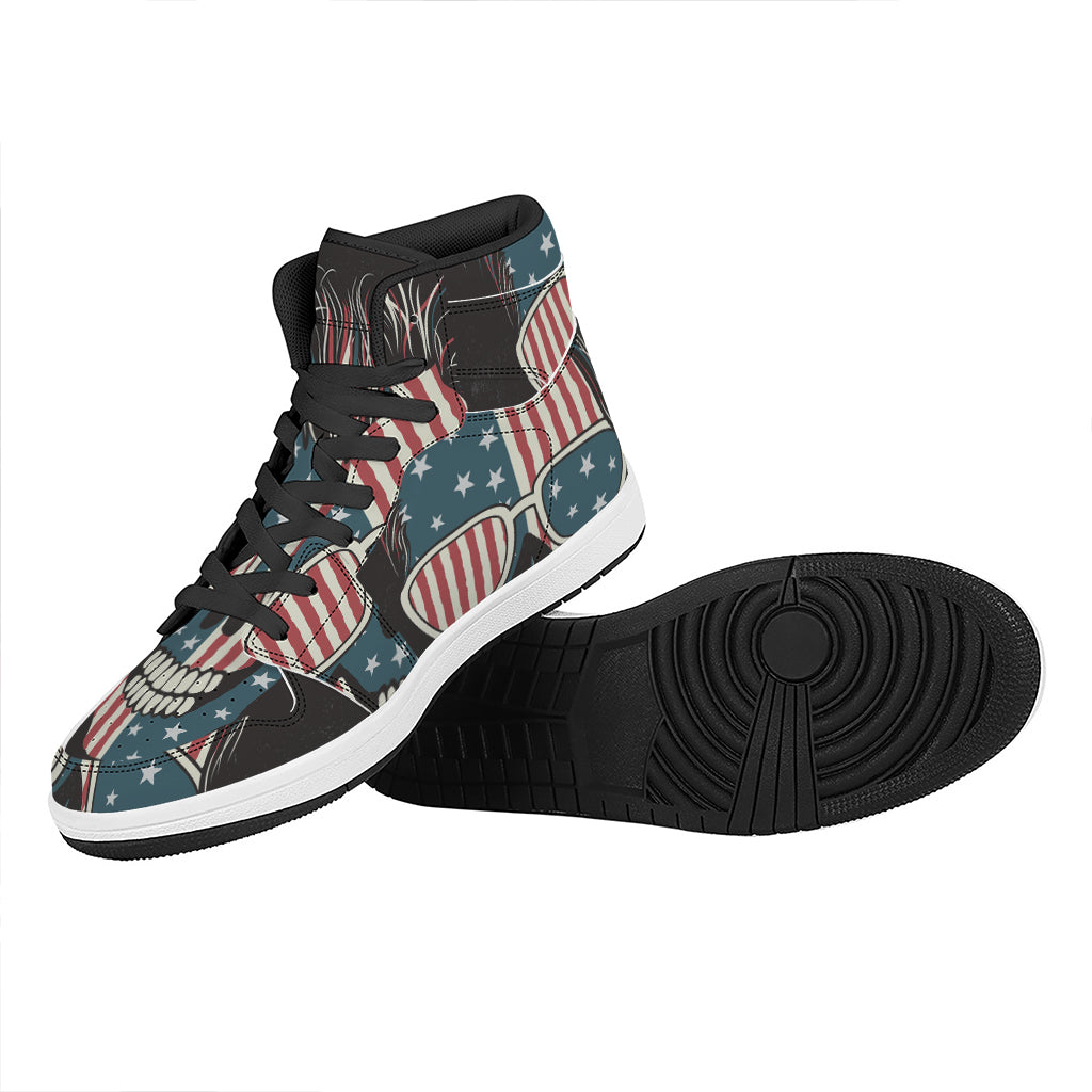 American Flag Skull Print High Top Leather Sneakers
