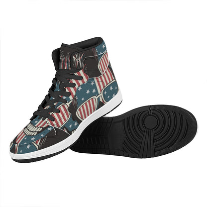 American Flag Skull Print High Top Leather Sneakers