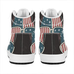 American Flag Skull Print High Top Leather Sneakers
