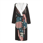 American Flag Skull Print Hooded Bathrobe