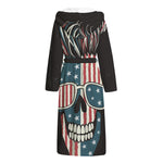 American Flag Skull Print Hooded Bathrobe