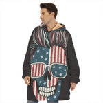 American Flag Skull Print Hoodie Blanket