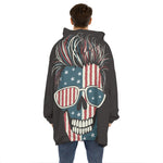American Flag Skull Print Hoodie Blanket
