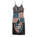 American Flag Skull Print Jersey Midi Cami Dress