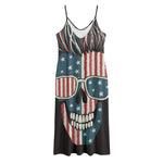 American Flag Skull Print Jersey Midi Cami Dress