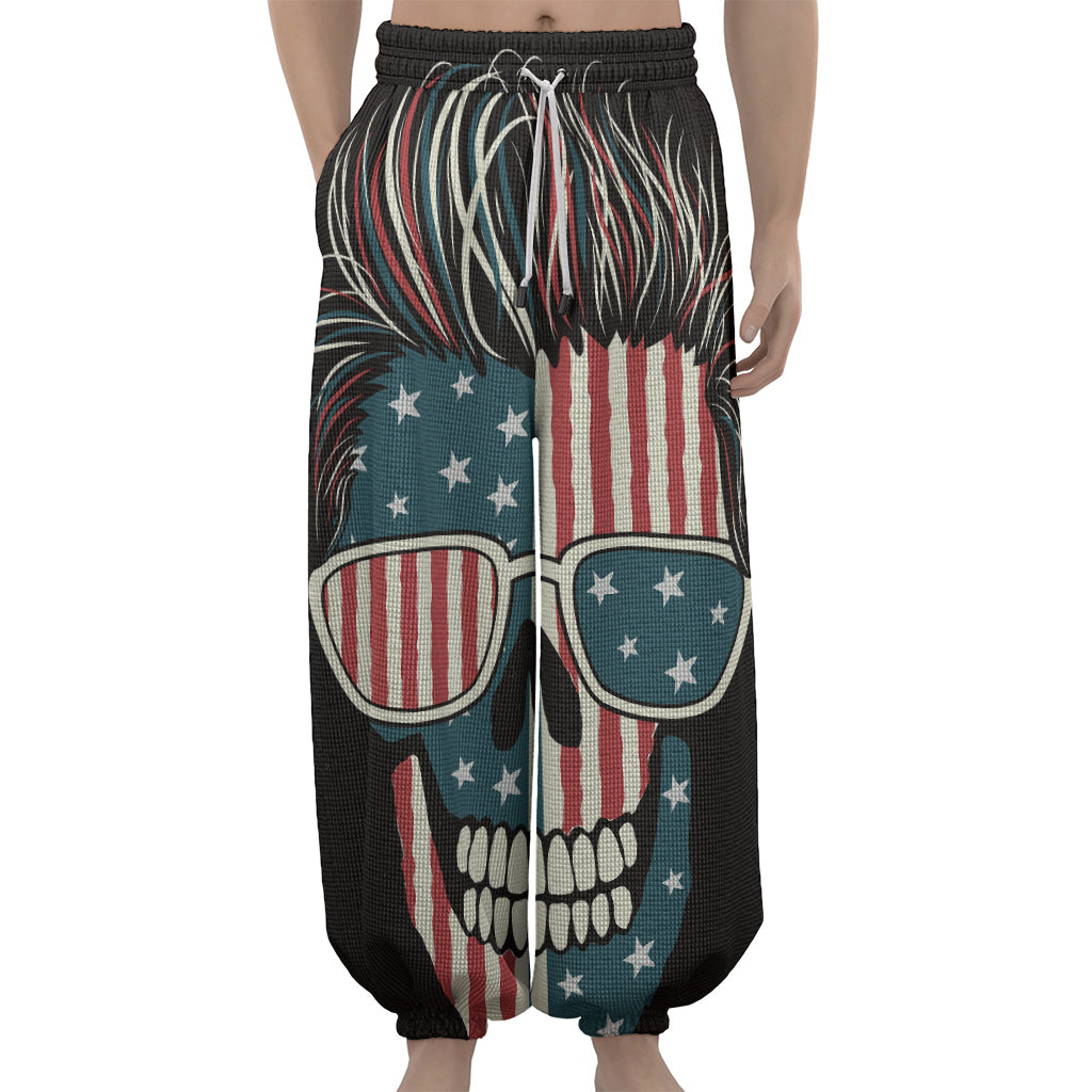 American Flag Skull Print Lantern Pants