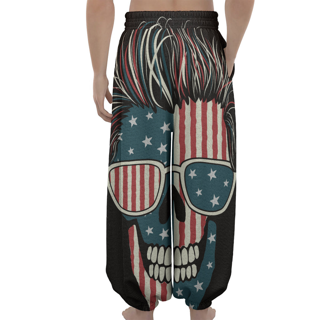 American Flag Skull Print Lantern Pants