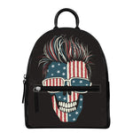 American Flag Skull Print Leather Backpack