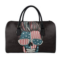 American Flag Skull Print Leather Duffel Bag