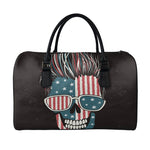 American Flag Skull Print Leather Duffle Bag