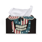 American Flag Skull Print Leather Tissue Box Cover