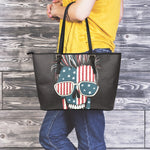 American Flag Skull Print Leather Tote Bag