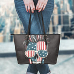American Flag Skull Print Leather Tote Bag