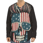 American Flag Skull Print Long Sleeve Baseball Jersey