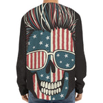 American Flag Skull Print Long Sleeve Baseball Jersey