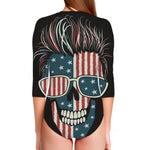 American Flag Skull Print Long Sleeve Swimsuit