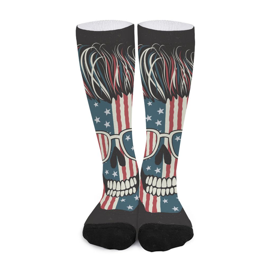 American Flag Skull Print Long Socks