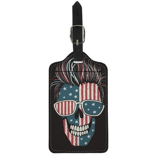 American Flag Skull Print Luggage Tag