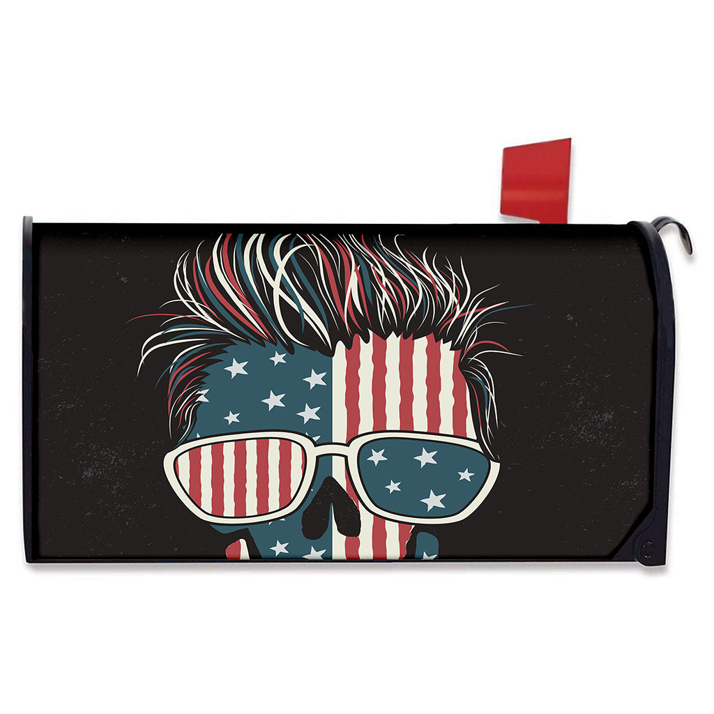 American Flag Skull Print Mailbox Cover