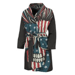 American Flag Skull Print Men's Bathrobe